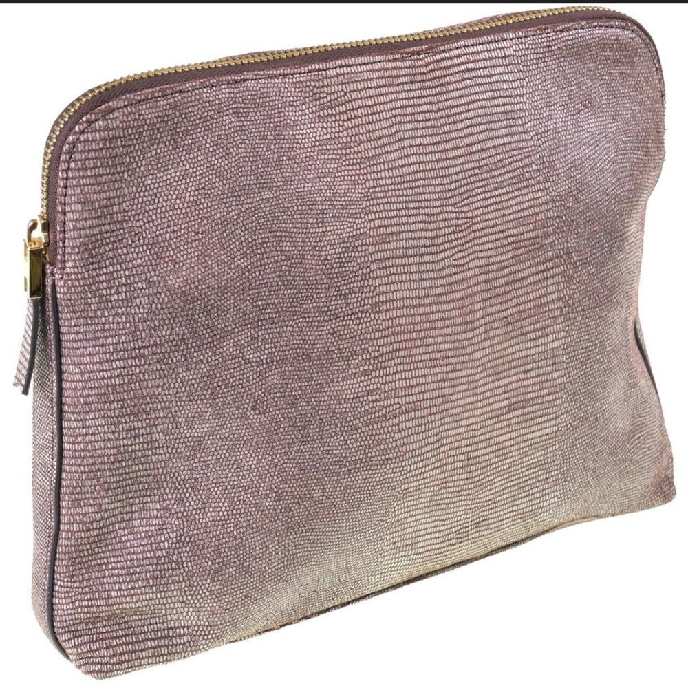 Brand New India Hicks The Insider Textured Leather Brown Gray Pouch Clutch